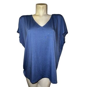 New Ann Taylor Factory Top Blue V-Neck Short Sleeve Tunic Women's Size XL NWT